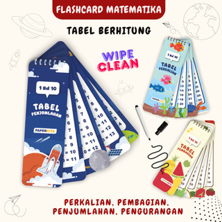 Flashcard Tabel Perkalian Pembagian Penjumlahan Pengurangan Lembar Belajar Berhitung