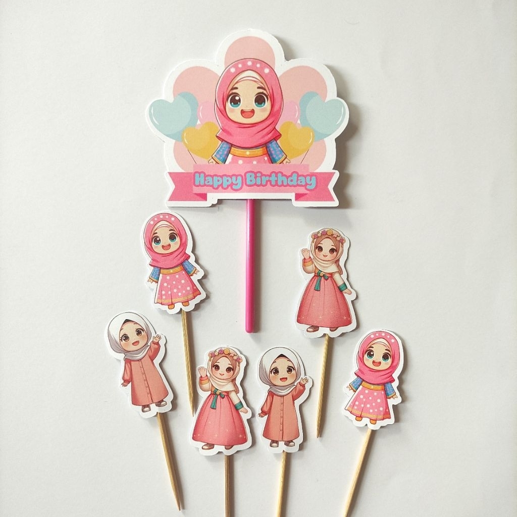 HIJAB GIRL TOPPER (LA-001) / MUSLIM GIRL CAKE TOPPER / PINK GIRL HIJAB CAKE TOPPER / CUPCAKE TOPPER 