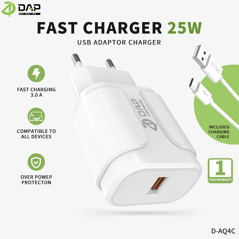 DAP Charger USB Fast Charging 25W 3.0 A Mini Travel Charger Cooling System D-AQ4C - รับประกัน 1 ปี