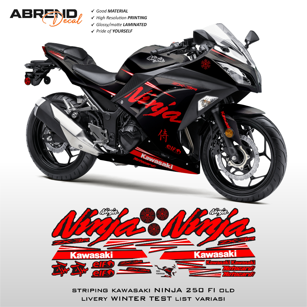 สติ๊กเกอร์ไวนิลป้องกันรอยขีดข่วน NINJA 250 FI WINTER TEST LIST SIMPLE