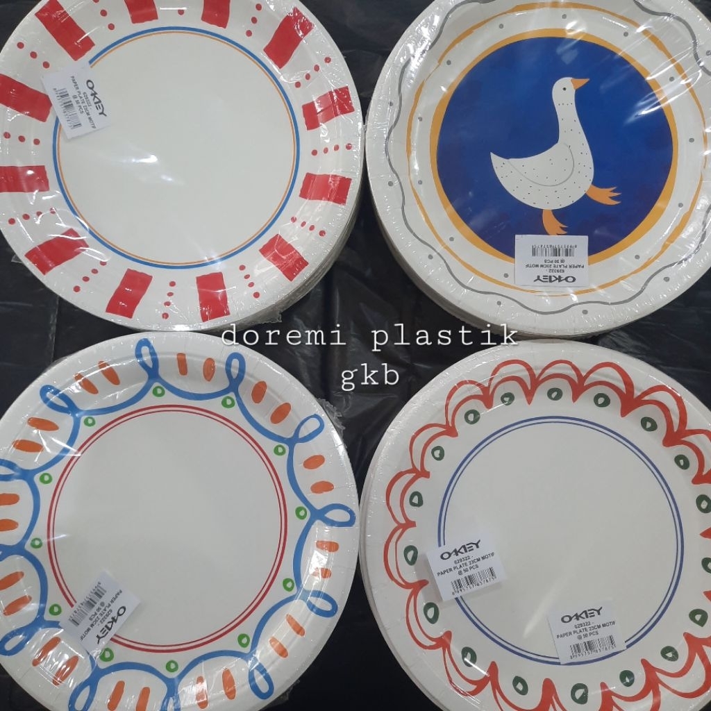 Okey Motif Paper Plate 23cm / Kky Paper Plate สําหรับข้าว / จานกระดาษขนาดใหญ่สําหรับเค้กน่ารัก