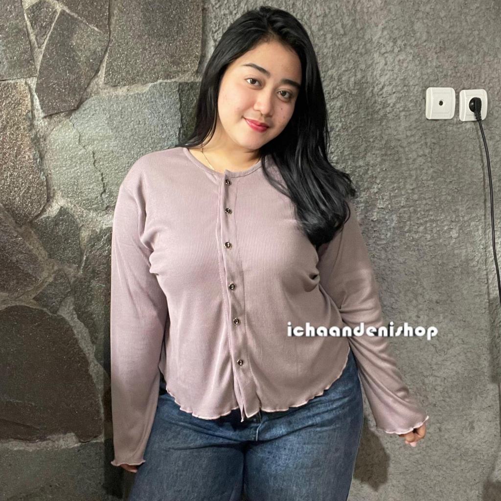 ICH - เสื้อครอปซันนี่คาร์ดิซี่โครงถักเกาหลีเสื้อจัมโบ้สําหรับผู้หญิงเสื้อคาร์ดิแกนโอเวอร์ไซส์