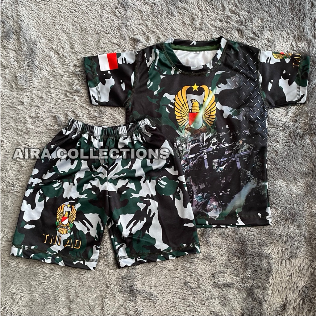 CHILDRENS JERSEY SET SHORT SLEEVES TNI AD MOTIF AGE 1 - 10 ปี UNISEX KIDS ARMY