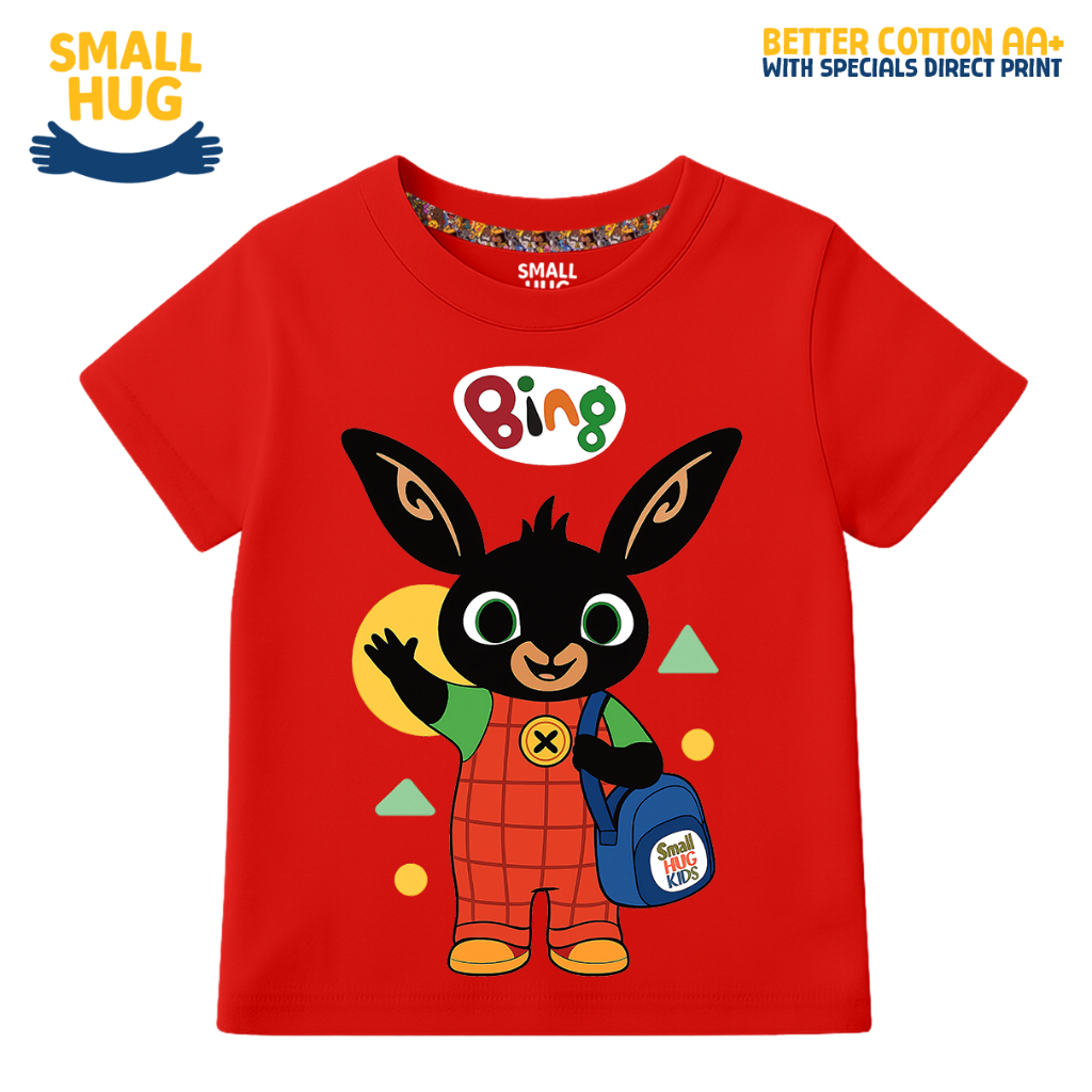 MERAH SMALL HUG KIDS - Boys Cartoon BING BUNNY BACKPACK เสื้อยืดสีแดง Top 2-10 ปี