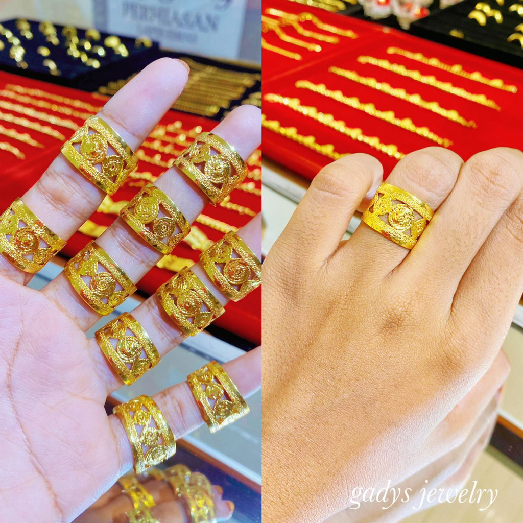 REPLIKA 24krt Crum แหวนฉลุลายชุบทอง 8 กรัม แหวนผู้หญิง Replica Gold Premium