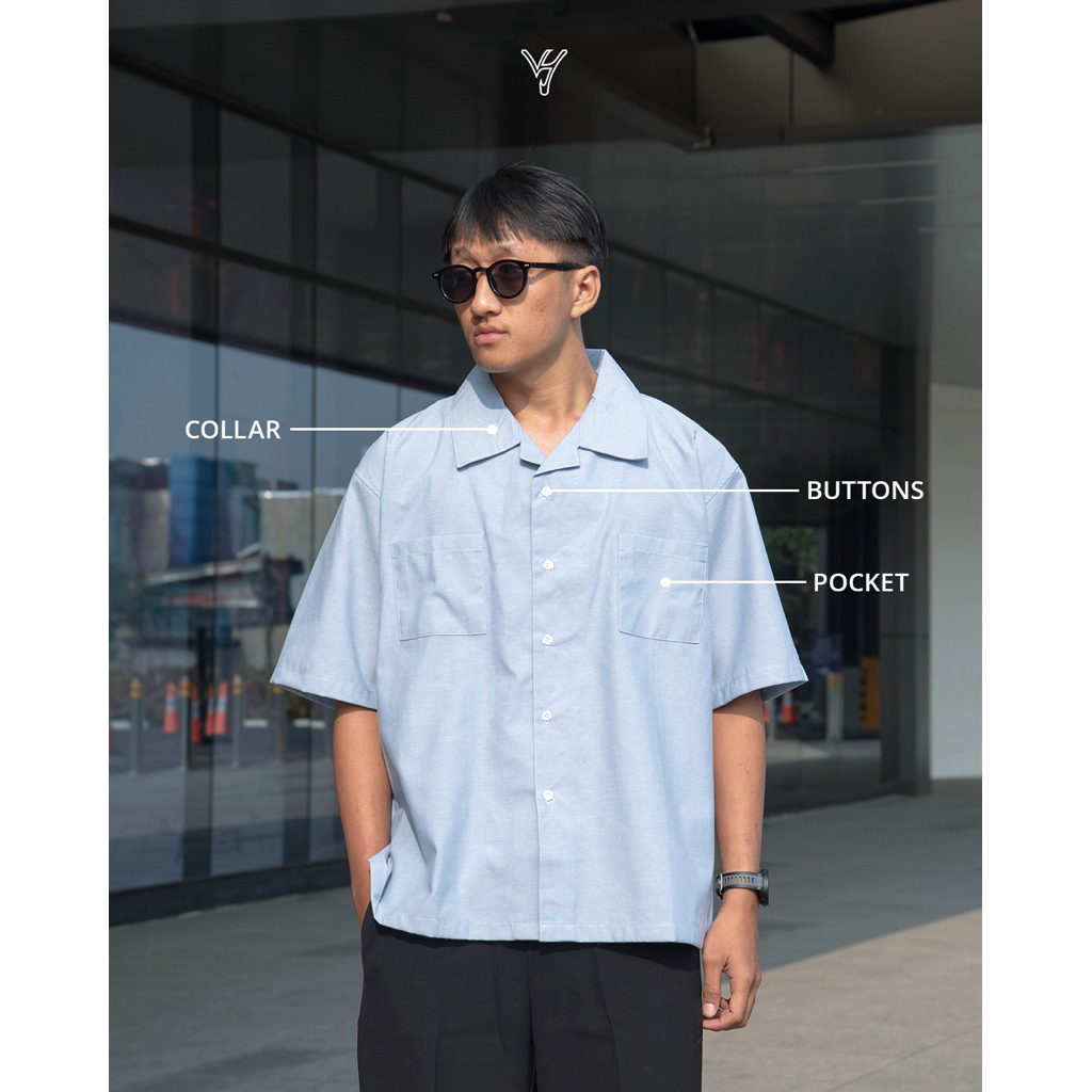 KEMEJA Virgo Hazard Blue เสื้อเชิ้ตแขนสั้นลําลองโอเวอร์ไซส์