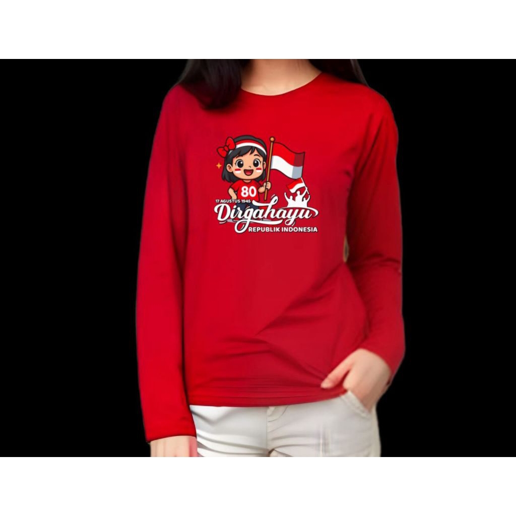 MERAH Jojo Clothing August Edition เสื้อยืดลายเด็กชาย/หญิง ธง 80th 2025 แขนยาว วัสดุ TC Combed 28s ส