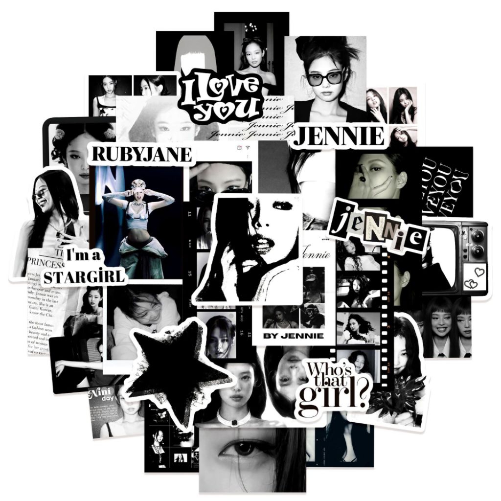 [50 ชิ้น] สติ๊กเกอร์ DECO | สติ๊กเกอร์ DIY | AESTTHETIC JOURNAL [DS-27] JENNIE BLACKPINK สีดําสีขาว 