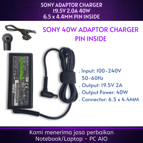 SONY 19.5v 2a Vaio W VPCW117X VPCW119X VPCW12A M11 M12 M13 Y Y11 Y21 Y22 Z 6.5x4.4 มม.Pin 40W Origin