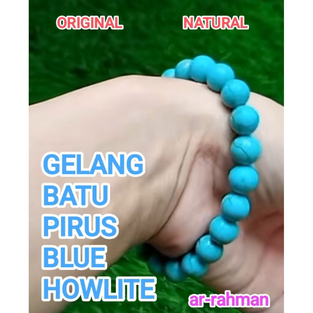 ต้นฉบับ NATURAL HOWLITE BLUE TURQUOISE STONE BRACELET 10 มม. หินแท้