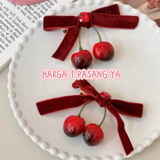 Sepasang Jepit Rambut Anak Pita Cherry Jepit Anak Perempuan Jepitan Lucu