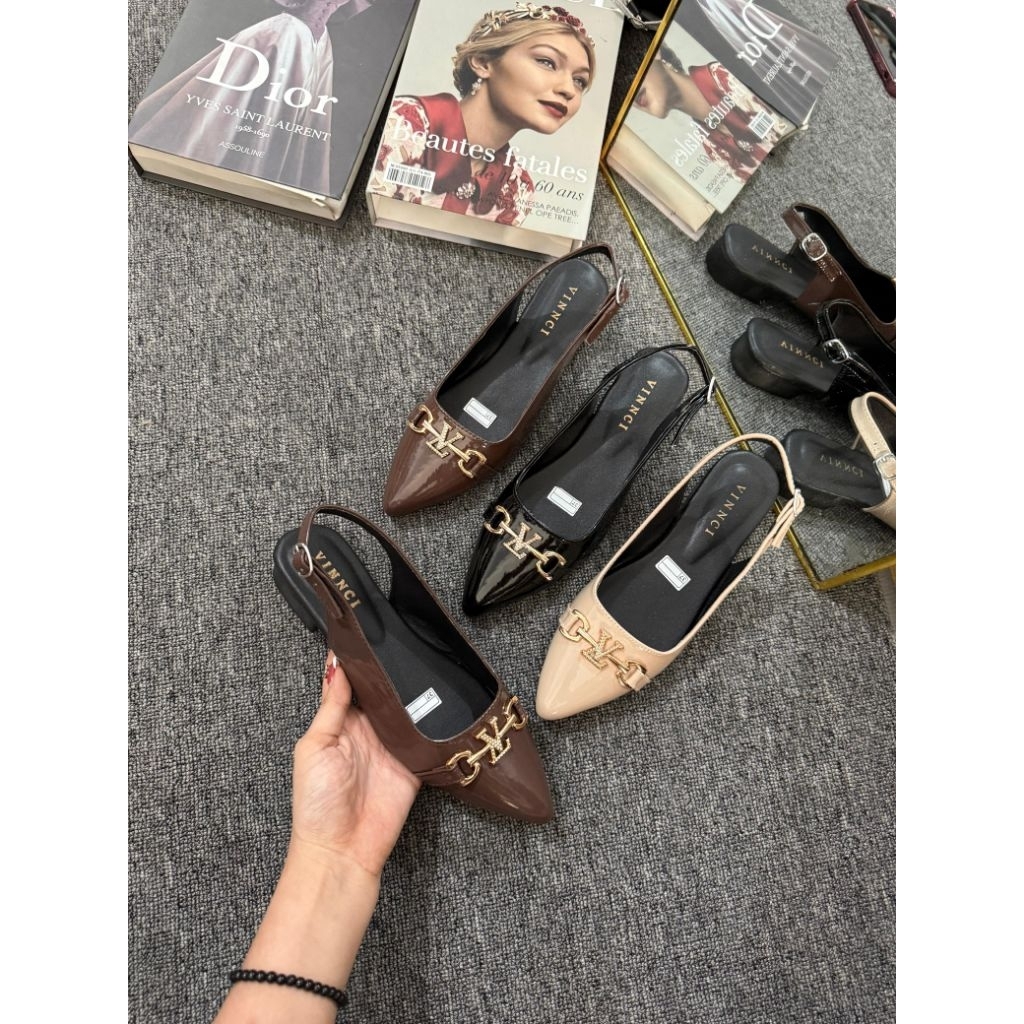 Vinnci รองเท้าแตะเล่นทํางานลําลองผู้หญิงตะขอหลัง Flatshoes