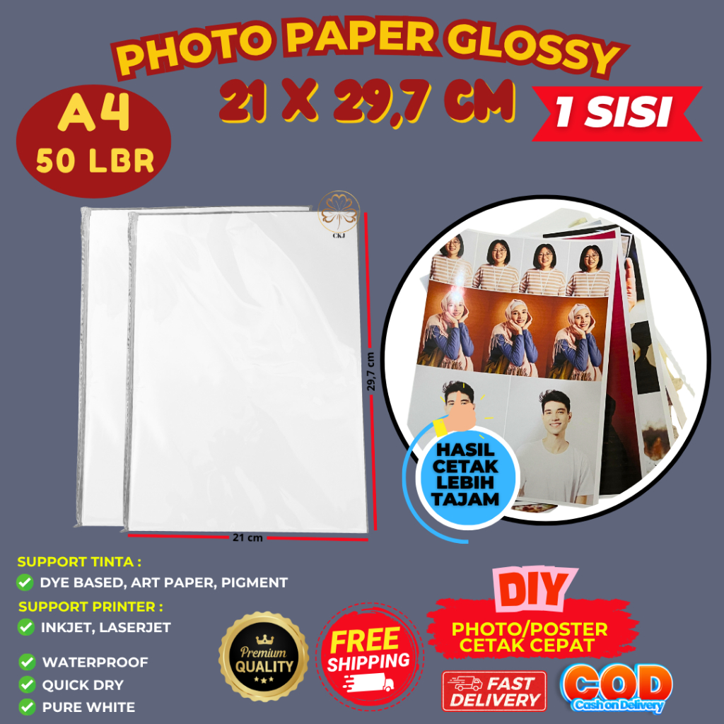 A4 GLOSSY PHOTO PAPER CONTENDTS 50 แผ่น 1 ด้านกันน้ํา / กันน้ํา GLOSSY INKJET PHOTO PAPER