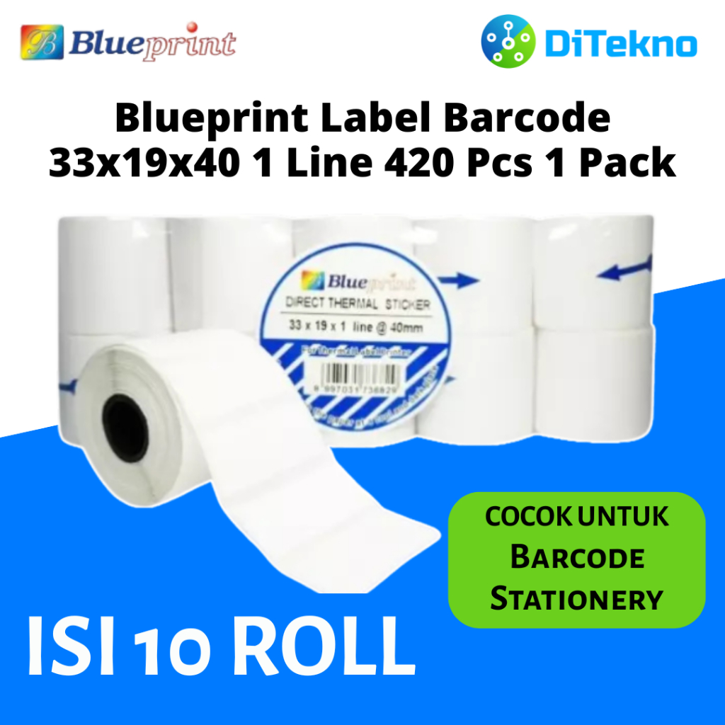 Blueprint Barcode Direct Thermal 33x19x40 420 PCS 1 Line Sticker Label Paper 1 Pack มี 10 ม้วน