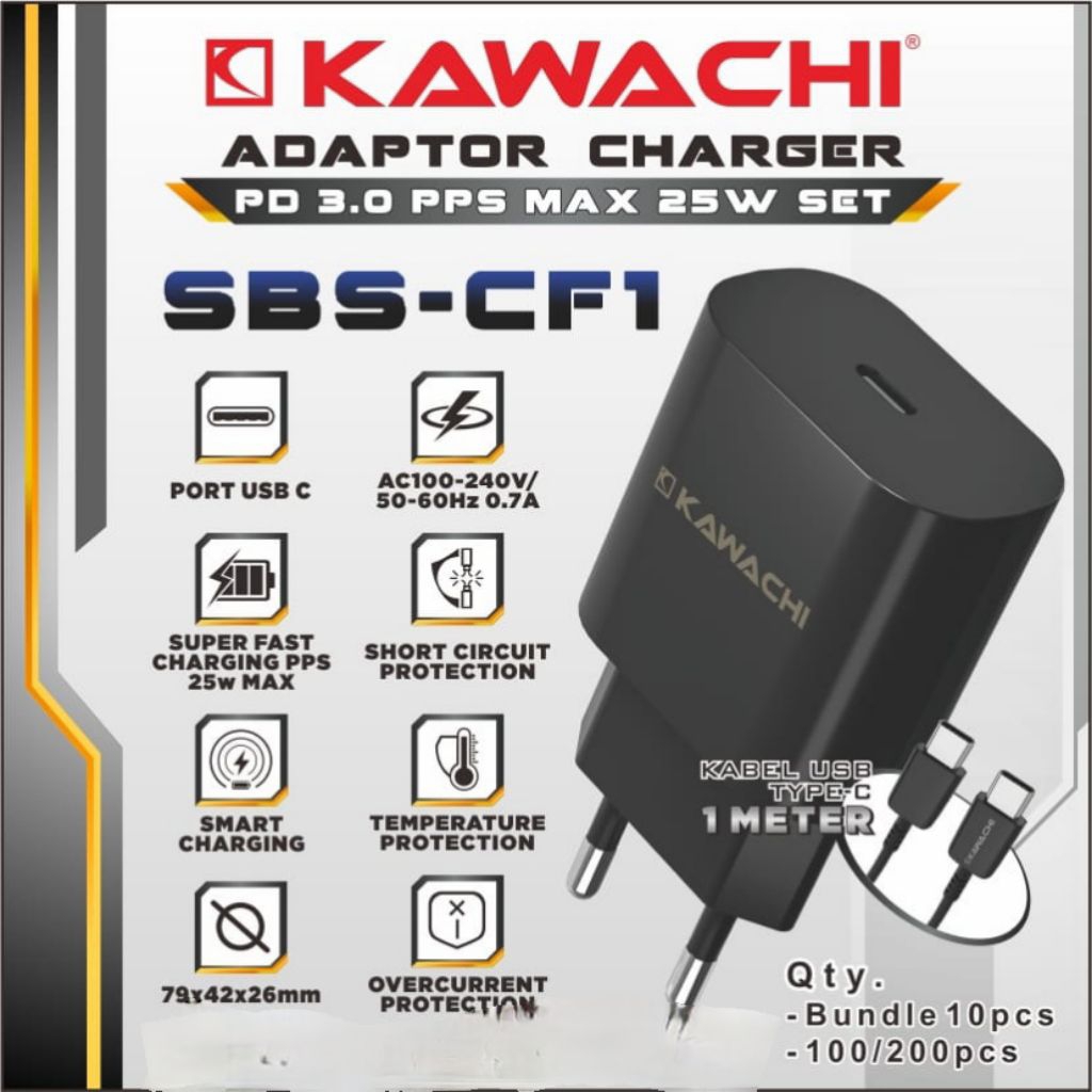 อะแดปเตอร์ชาร์จ SBS-CF1 Kawachi PD 3.0 PPS 25Watt Set. ฟรีสาย USB Type C