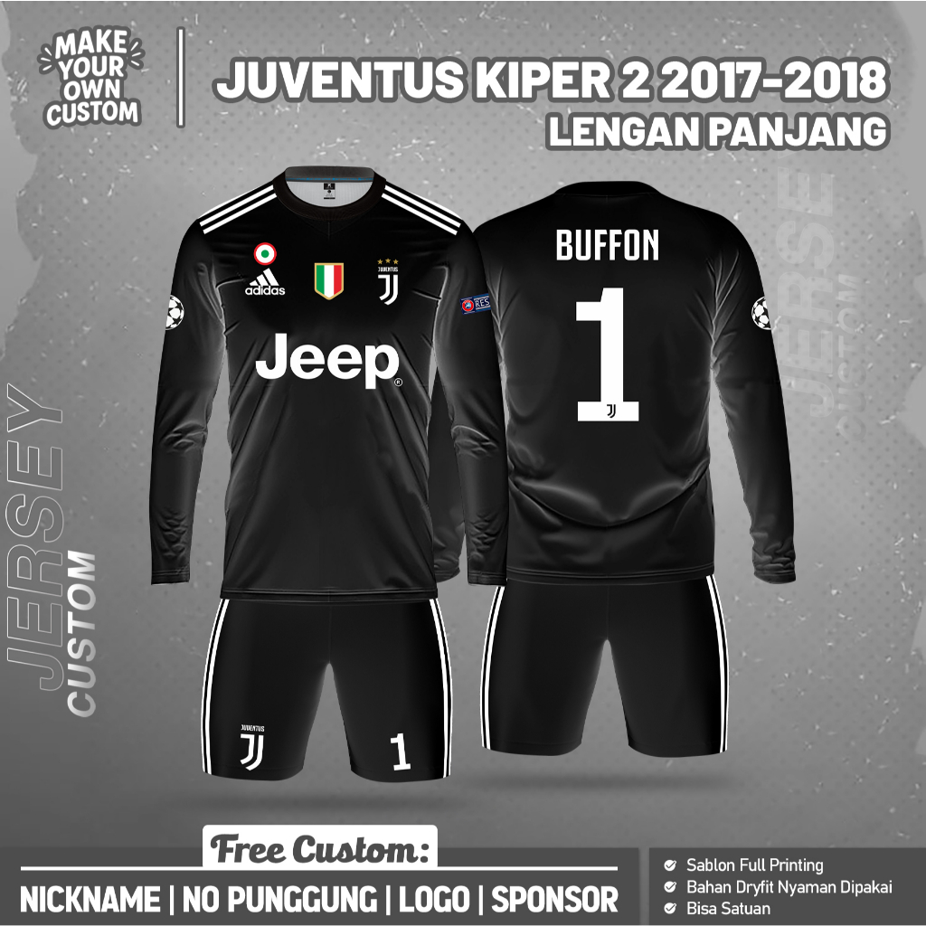 B0LA K1PER JUV3NTUS BUFF0N 2017-2018 LONG FOOTBALL JERSEY ออกแบบฟรีที่กําหนดเองชื่อและด้านหลังจํานวน