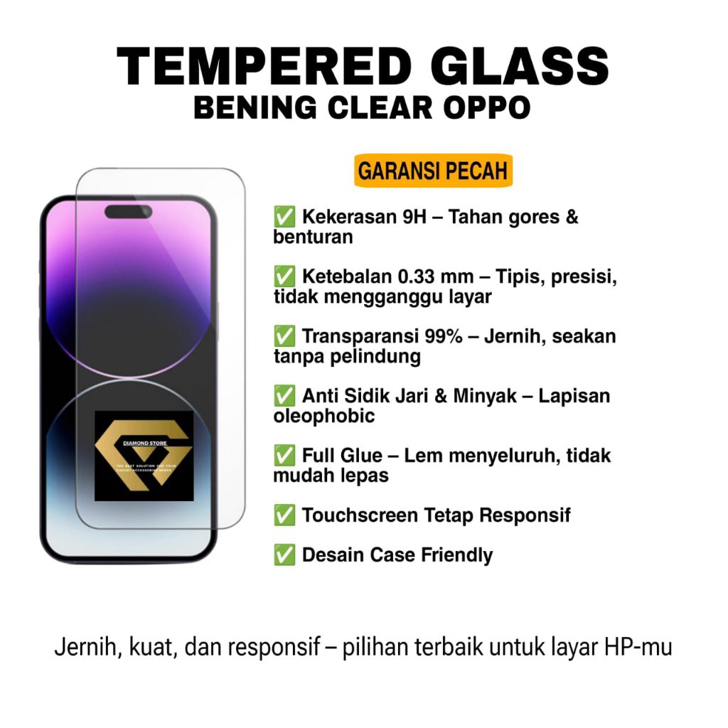 LAYAR • TG OPPO กระจกนิรภัย / ตัวป้องกันหน้าจอ / กระจกใสป้องกันรอยขีดข่วน OPPO A17K Reno 8T A58 A78 