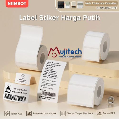 NIIMBOT B21/B1/B3S WIDE WHITE THERMAL LABEL STICKER กระดาษผ้าอาหารราคาเสริม