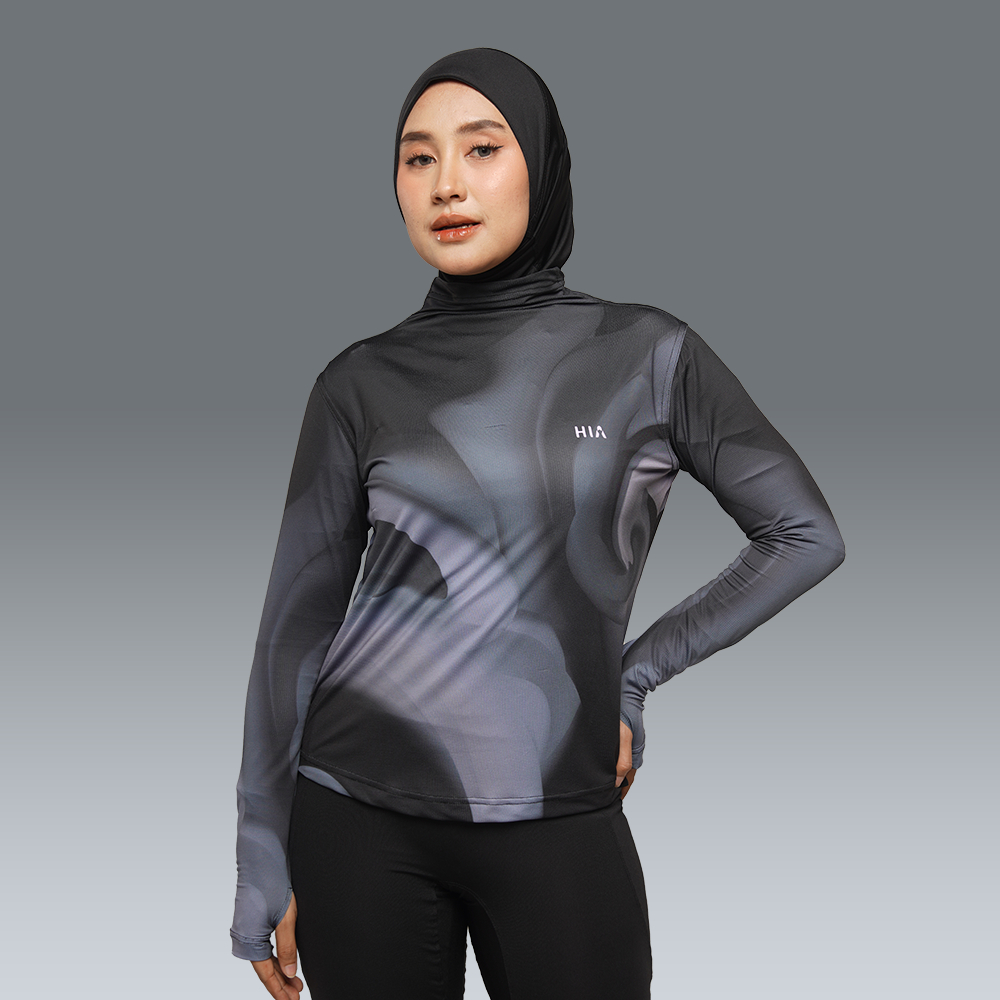 HIA Everywear Bhava พิมพ์ชุดกีฬาผู้หญิงวิ่ง Gym Padel Lari Slim Fit แขนยาวแห้ง Fit ผ้าฮอกไฟ