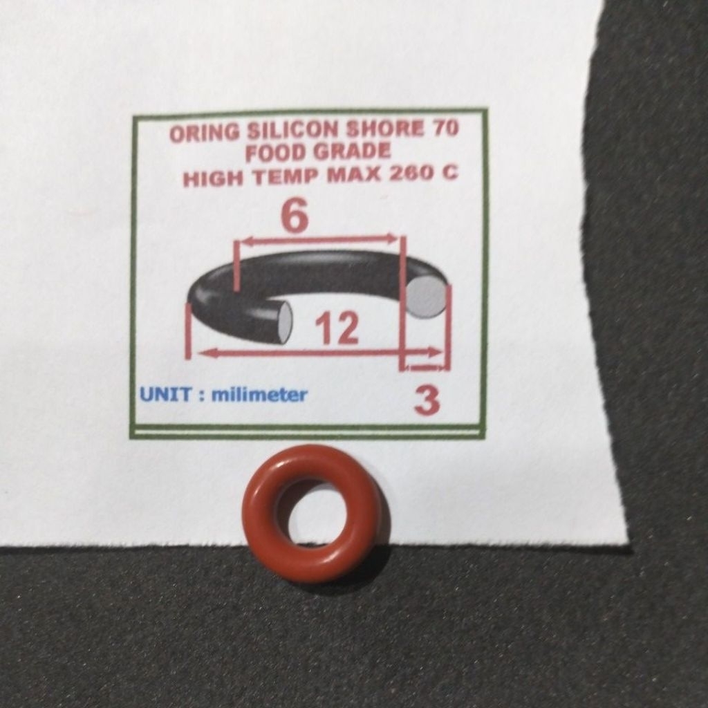 Oring silicon 3 x 6 x 12 mm hore 70 max temp 260 เกรดอาหาร