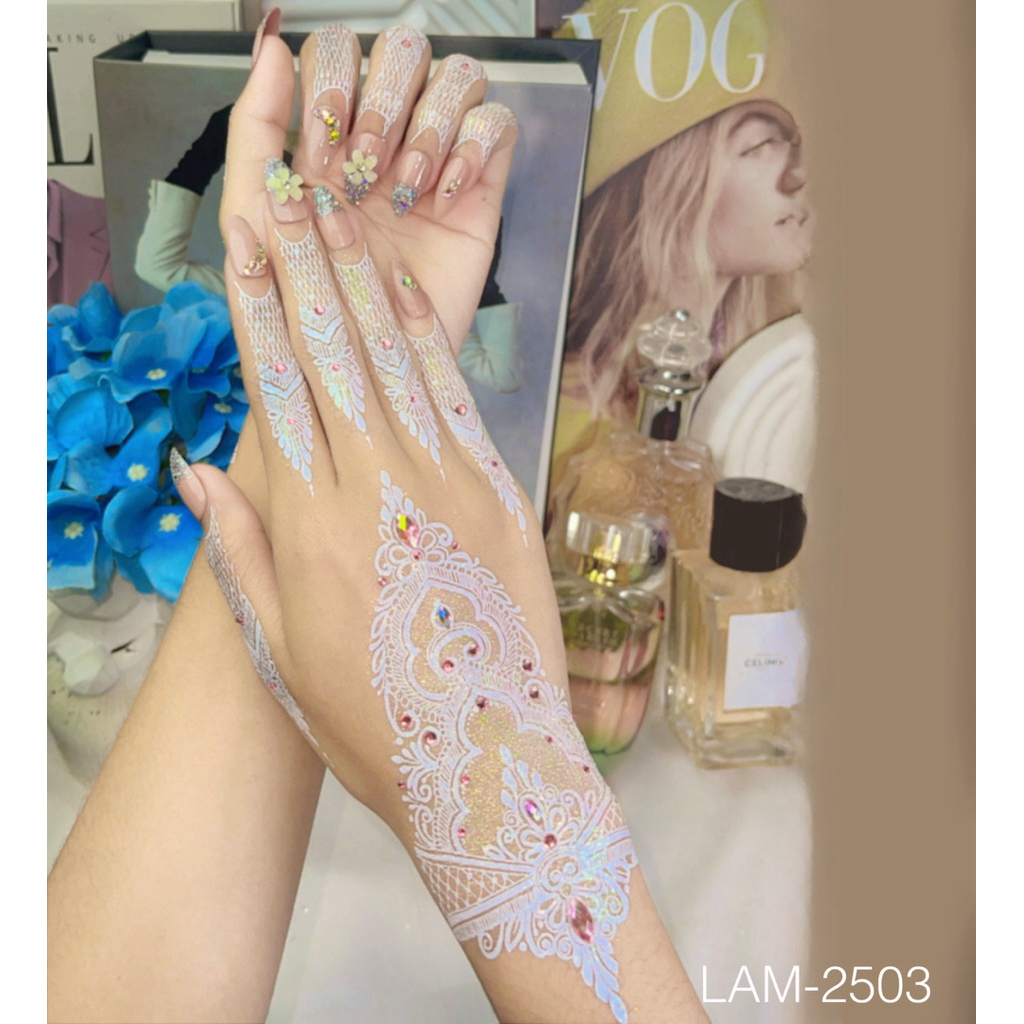 [LAM 2503] INSTANT WHITE HENNA สําหรับ BRIDAL PAIR ซ้ายขวา