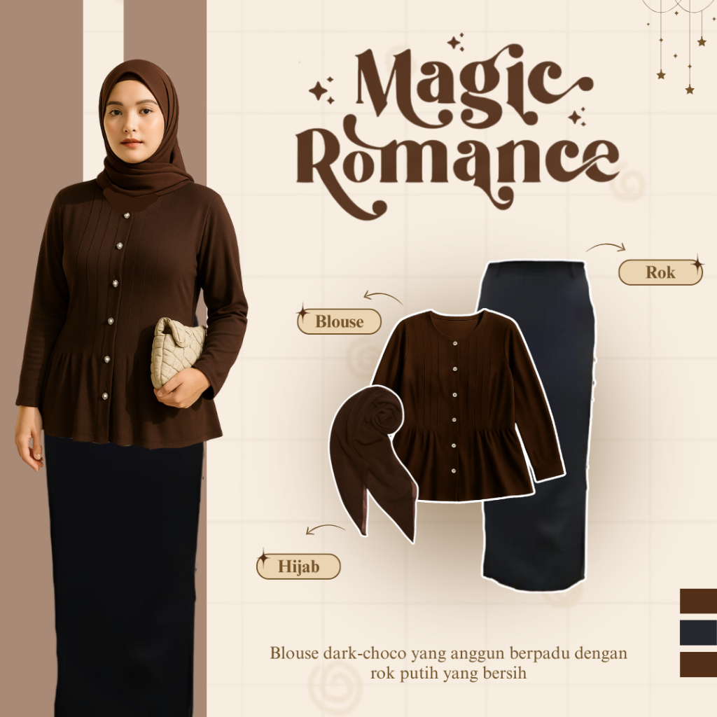 ชุดกระโปรงผู้หญิงทันสมัย | เสื้อ - กระโปรงสเปน - ฮิญาบทรงสี่เหลี่ยม | ชุด 3 ใน 1 LJ011