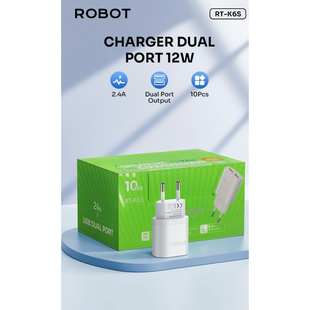 หุ่นยนต์ RT-K6 K6S Dual Usb 2USB 2.4A 2.4 Ampere อะแดปเตอร์ชาร์จ Fast Charging RT - K6