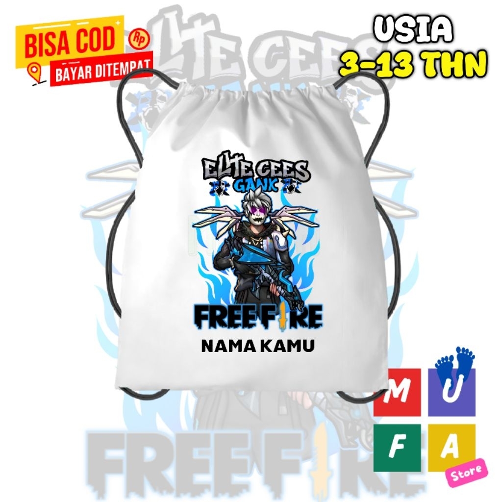 Freefire elite cees Gangapon school กระเป๋าหูรูดเด็ก / กระเป๋าเด็กชื่อฟรี