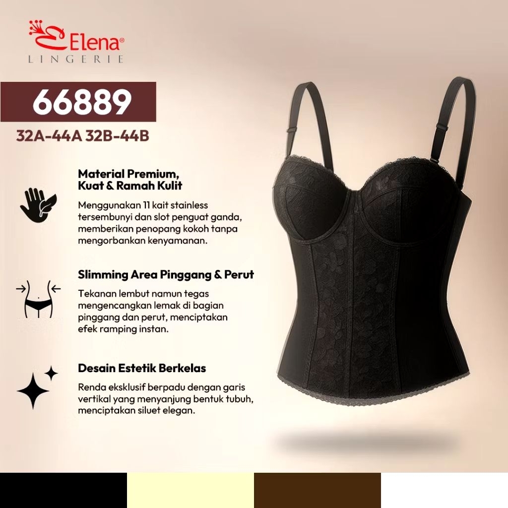 เอเลน่า ลองtorso E 66889 ชุดชั้นในสตรี Kebaya - 32-44 Cup A และ B - Full Bone Shaper Corset และ Bra