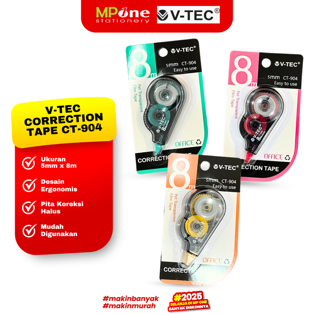 V-TEC Correction Tape Roll 5MM x 8M CT-904 / Type-X Roll Paper Tape V-TEC