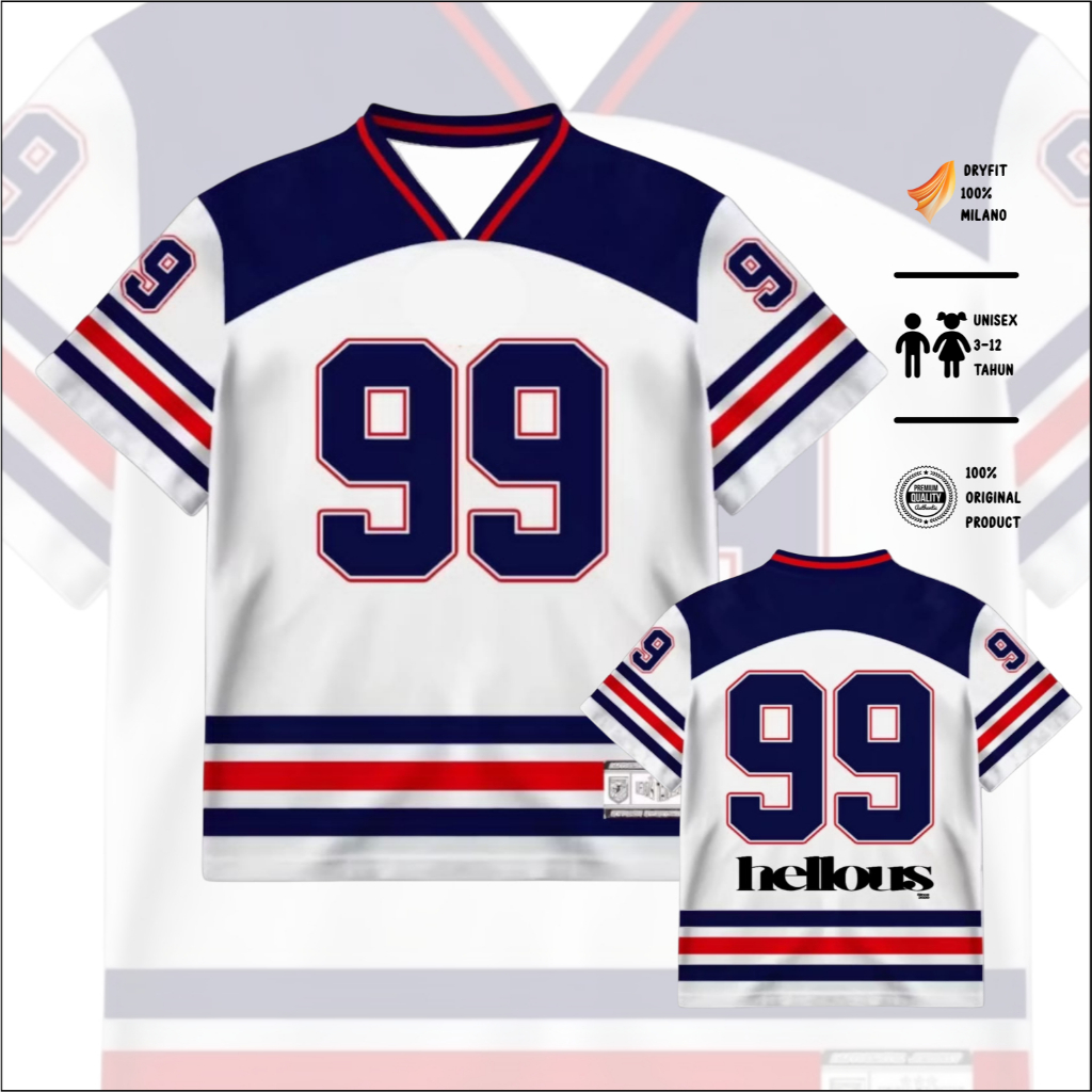 PVJ - เด็กชายและเด็กหญิง Over Size Jersey เสื้อยืดหมายเลข Hockey Streetwear Retro Vintage