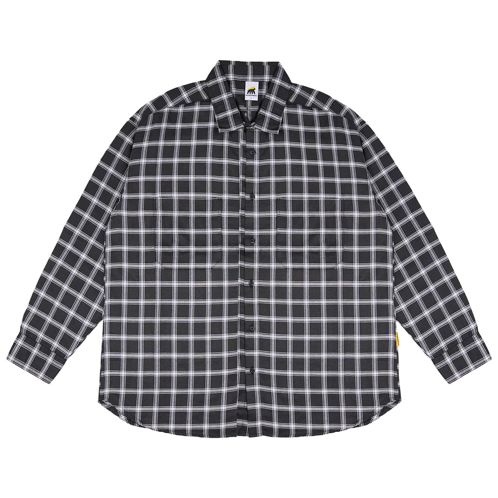 KEMEJA House of Smith BJM Mens Oversize Flannel Shirt - Double Pocket Large Flannel Black White - Fl