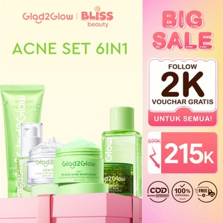 [5IN1 ACNE SET]Glad2Glow Acne Care bundle all in 1 - 3/4/5/6 PCS Skincare Paket-Soothing toner+Centella Moisturizer+ Centella Acne Gel Cleanserr+Centella Serum Penghilang jerawatalat penghilang jerawat wajahalat perawatan kulitproduk perawatan kulitesens