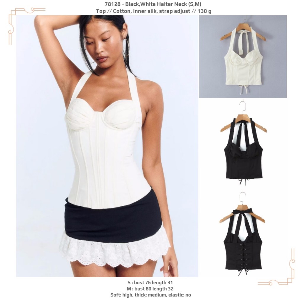 78128 - BlacK/WHT คล้องคอ (S,M) - ท็อป
