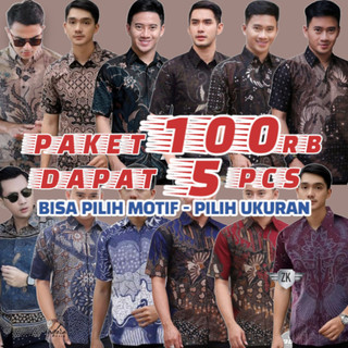 PROMO KHUSUS 1 KALI KLIK 5PCS 5 PCS 100 RIBU BAJU BATIK PRIA LENGAN PENDEK HEM BATIK MURAH KEKINIAN SERAGAM KANTOR TERBARU Katun Motif Panjang Kerja Dewasa Atasan Cowok Keren Distro Hitam Formal