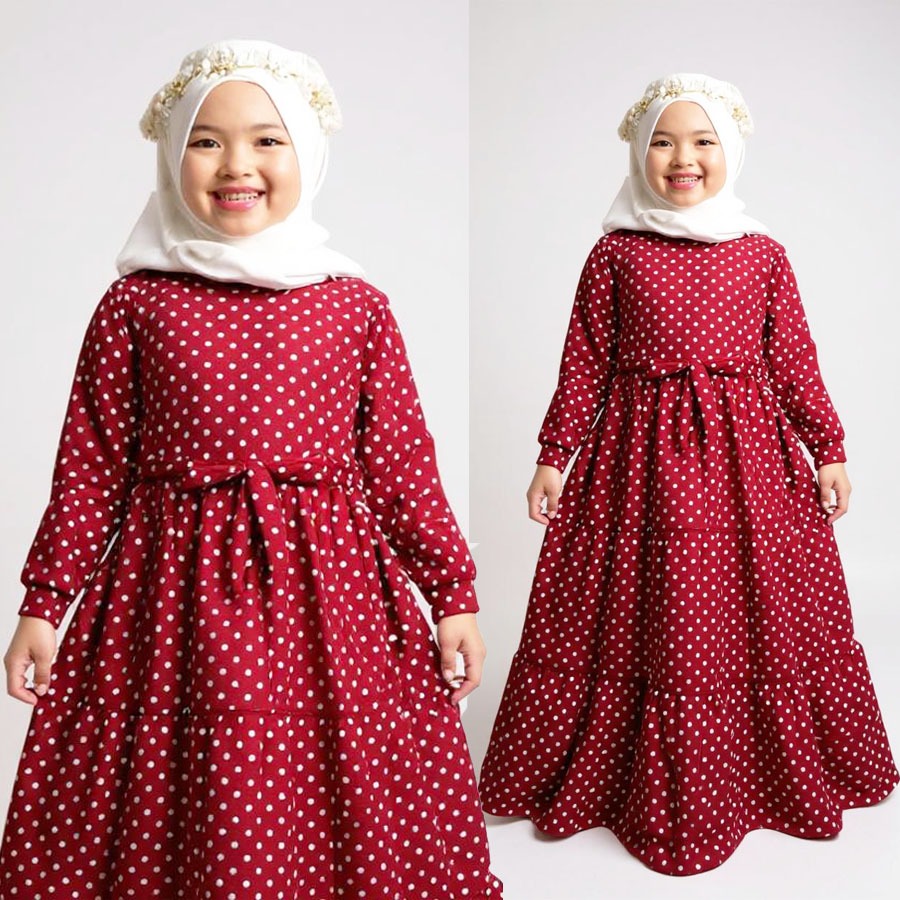 เด็ก Gamis Polka Dot Onde 3 ชั้นเด็กผู้หญิงชุด Maxy Carlina แฟชั่น