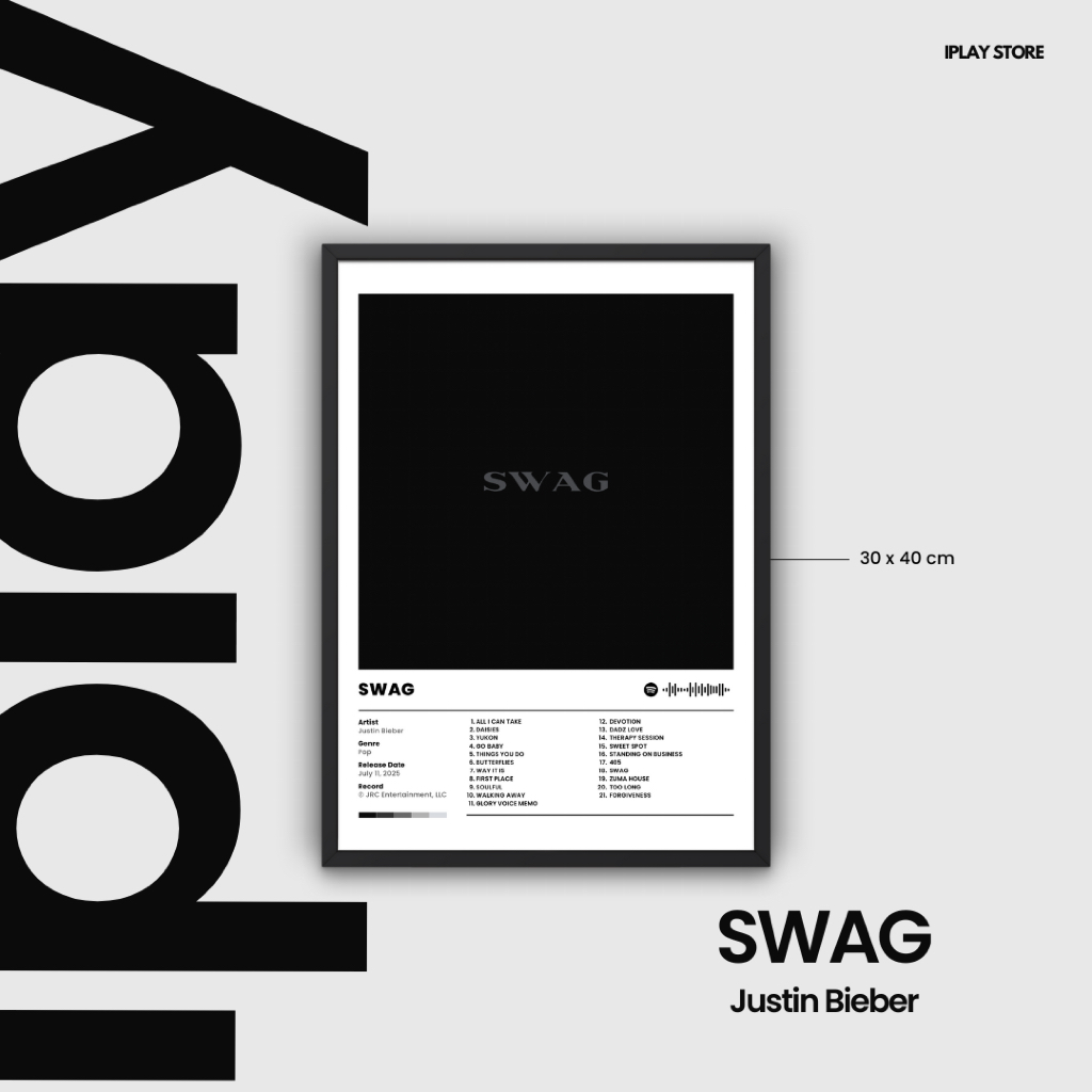 กรอบอัลบั้มเพลงตกแต่งผนัง: Justin Bieber - SWAG 30x40 cm