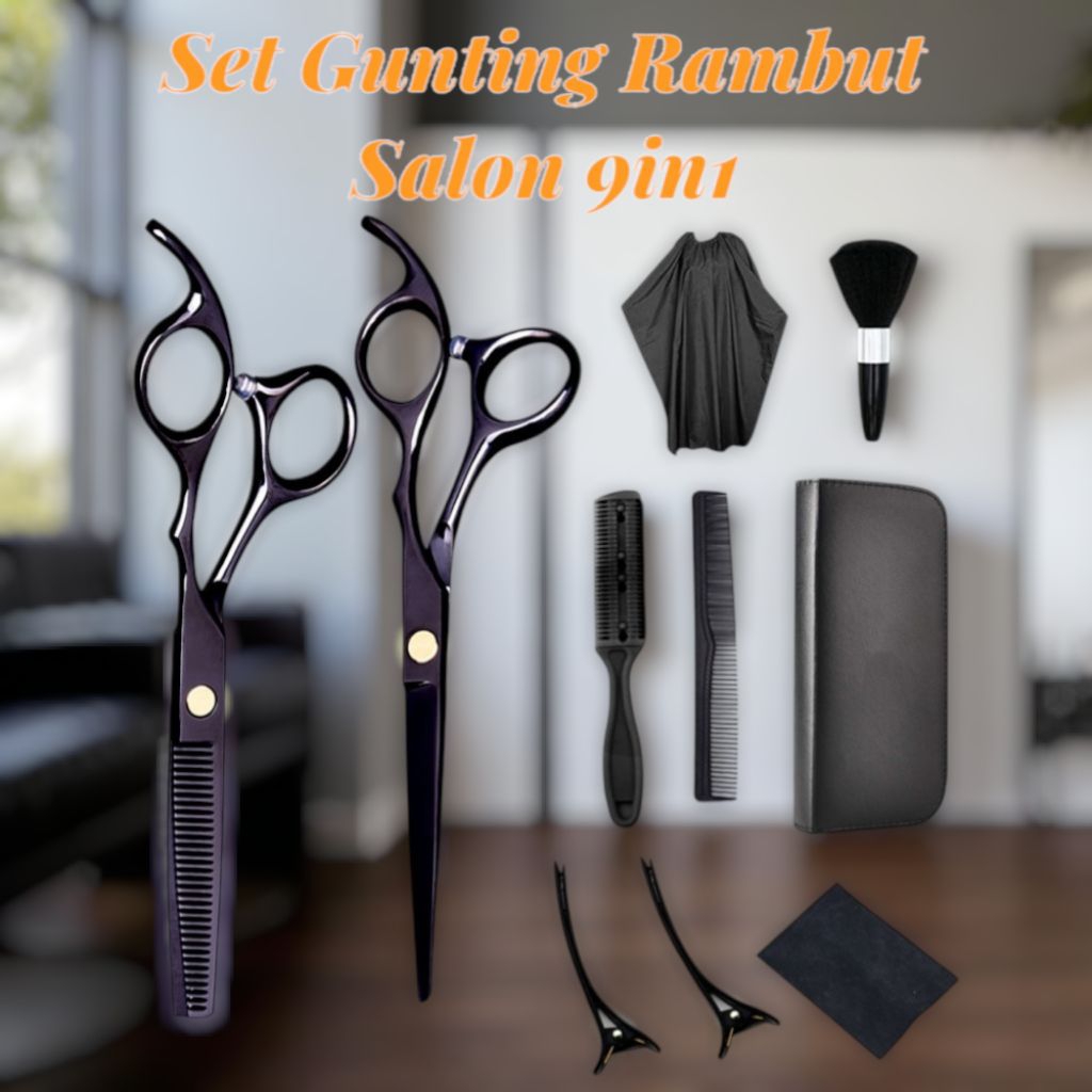ชุดกรรไกรตัดผม Salon 9in1 Buffing Stainless Steel 4Cr13 - KL9 - สีดํา