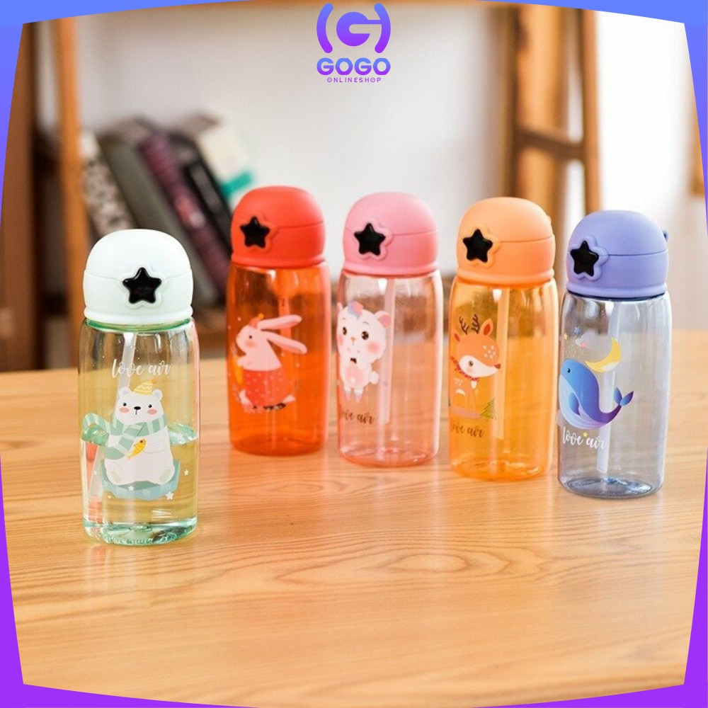 TOMBOL EC GOGO-C308 520ML ขวดน้ําดื่มปุ่มดาว / ขวดน้ําดื่มเด็กน่ารักพร้อมลายตัวละครน่ารักและหลอด BPA