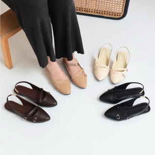 ZHIKA Sepatu Sandal Mules Wanita Pointed Toe – Flat Kasual Formal Stylish Lucia Kerja