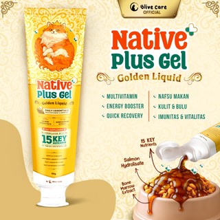 Olive Care Vitamin Kucing NATIVE+ PLUS GEL GOLDEN LIQUID 110g Suplemen Topping Multivitamin Makanan Kucing untuk Nafsu Makan, Kulit & Bulu, Imunitas, Energi Booster, Recovery/Pemulihan, Hamil & Menyusui dan Nutrisi Pelengkap Harian Kucing