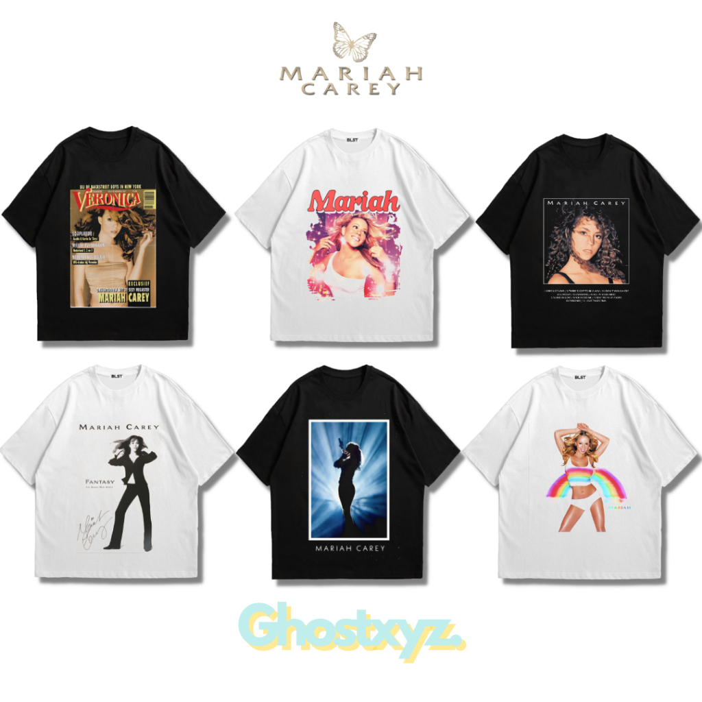 Ghostxyz เสื้อยืด Mariah Carey สีดําสีขาว Oversize Vintage Tee Baju Kaos