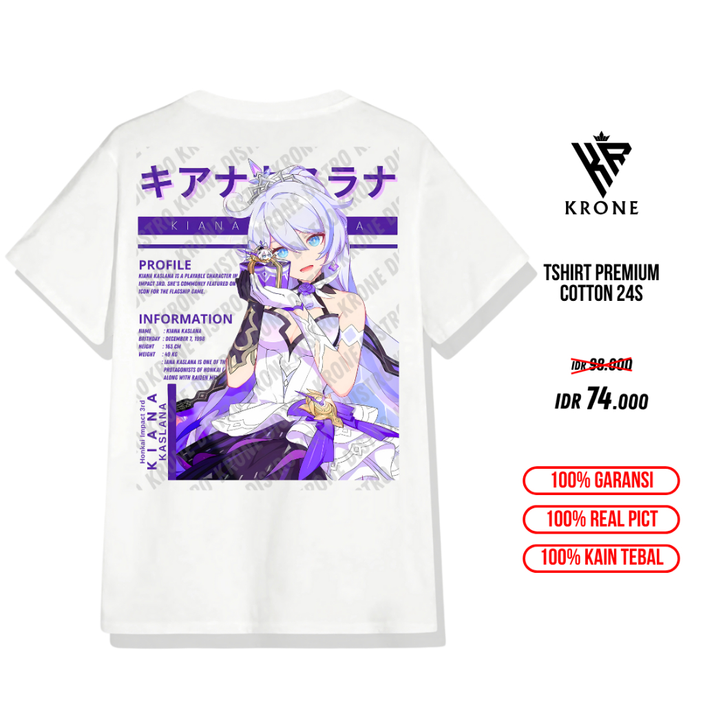KRONE อะนิเมะเสื้อยืด KIANA KASLANA Honkai Impact 3rd - Tshirt Distro Honkai Impact 3rd Premium Unis