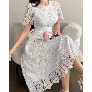 [ADA SIZE JUMBO] D1714 AESUN KOREAN STYLE FLORAL BROCADE VINTAGE MIDI DRESS NATAL BRUKAT PESTA