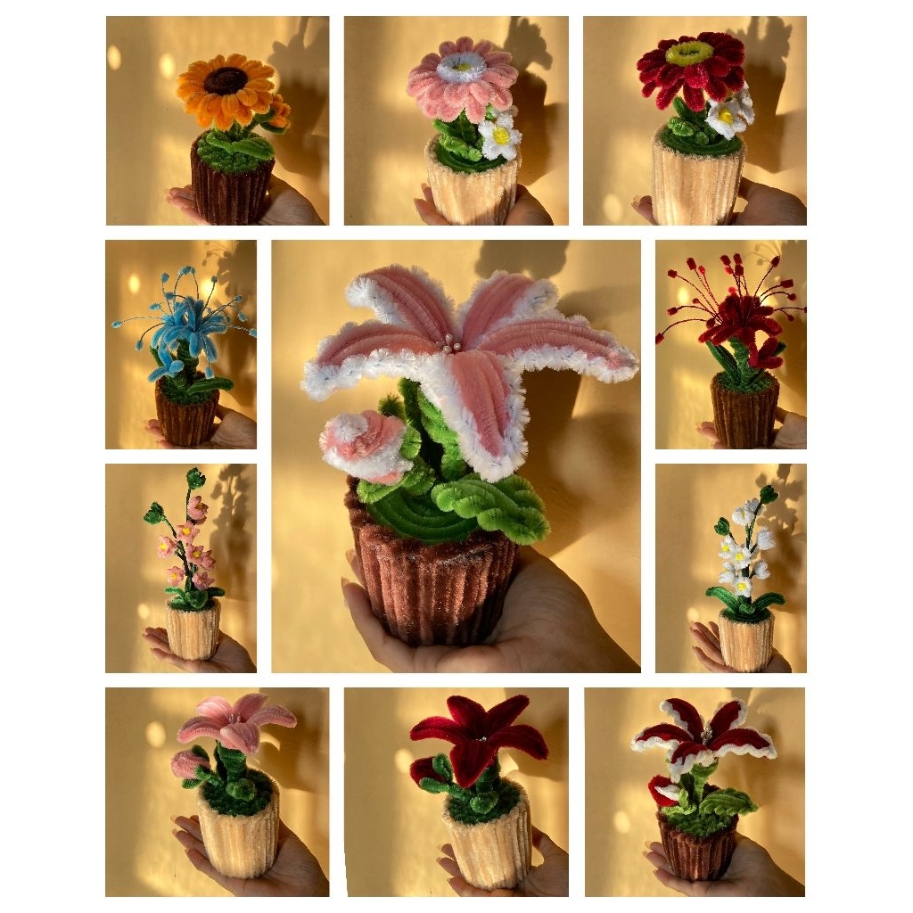 MAWAR Wire Feather Pot ดอกไม้ - Gerbera Lyli Sunflower Daisy Rose ทรัมเป็ตสตรอเบอร์รี่