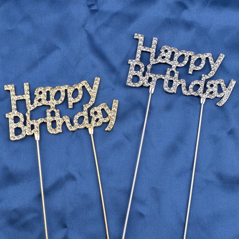 เค้ก Topper HAPPY BIRTHDAY CAKE DECORTATION DIAMOND PEARL BLINK SILVER GOLD LUXURY
