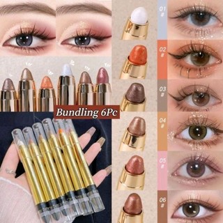 (5/6pcs) Eyeshadow Pencil 2in1 6pcs Waterproof, Eye Shadow Pen 2in1 Glitter - 6 Warna - Kosmetik