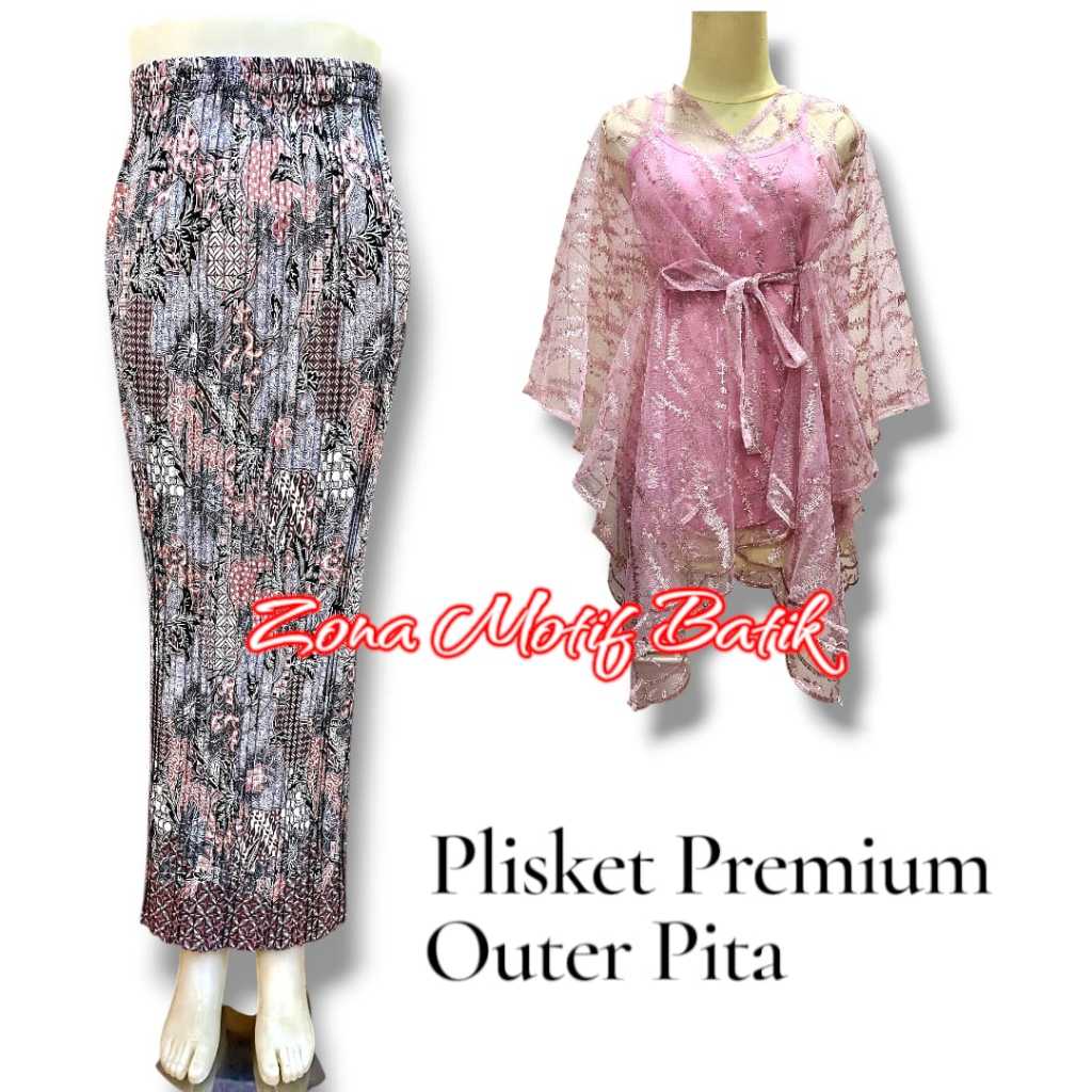 Zone Premium Pleated Batik Motif ริบบิ้นด้านนอก