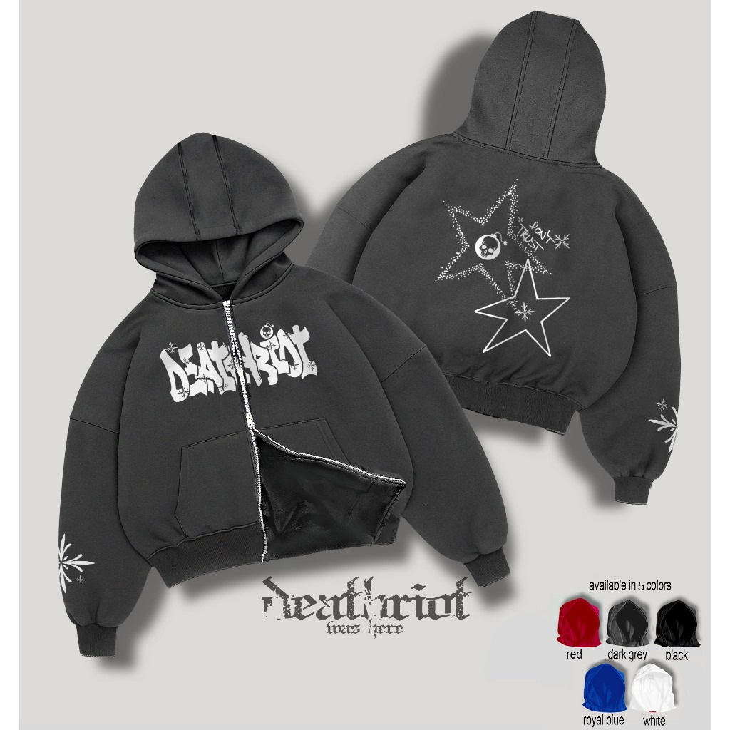 DTRT - DOUBLE ZIPPER BOXY HOODIE JACKET แจ็คเก็ตสีดํา OVERSIZED MENS KALCER HODIE SWETER - ของขวัญฟร