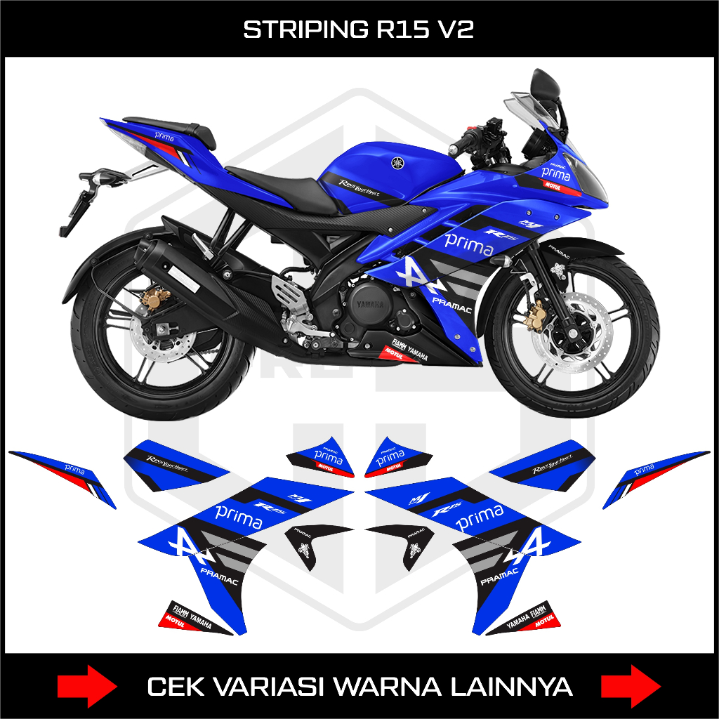 STRIPING R15 V2 LIVERY PRAMAC PRIMA GP 2025 พร้อมแถบ R15V2 สติ๊กเกอร์มอเตอร์ YAMAHA การออกแบบที่กําห